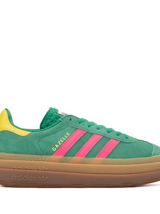 adidas Shoes - adidas Gazelle Green Suede Sneakers with Pink Stripes and Yellow Heel